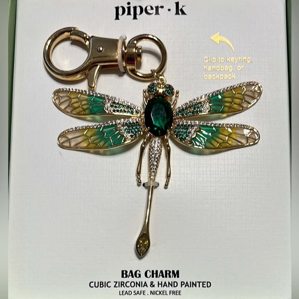 NWT ⚜️💚⚜️ Piper K Gorgeous Dragonfly Bag Charm - Picture 8 of 8
